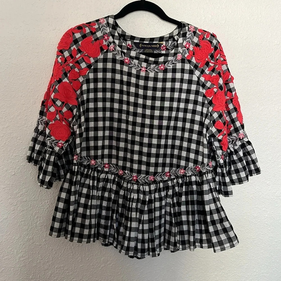 Anthropologie Pankaj & Nidhi Gingham Swing Tunic Blouse Size Small - Picture 2 of 5